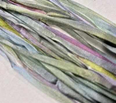 silk embroidery trim flower 1/8" ribbon 4mm pastel multi 1yd made in Japan - Image 1 of 3