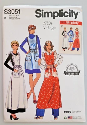 70s Simplicity Reprint Sew Pattern 3051 Misses Apron in Two Lengths S-L, 8-18 UC - Image 1 of 3