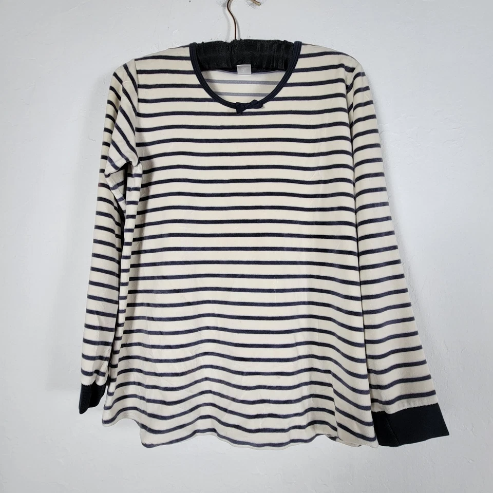 Top Petit Bateau Youth 18ans con acento de moño a rayas manga larga blanco/azul tejido suave Foto 1 de 4