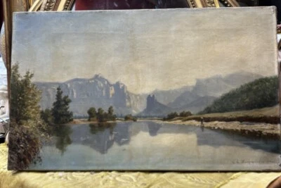 Théodore Lespinasse Tableau Huile Sur Toile Lac De Montagne Vers Grenoble 1888 - Photo 1/4