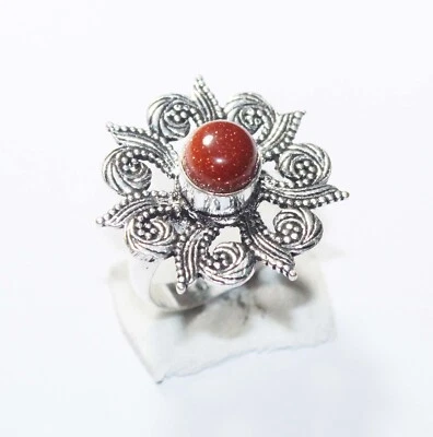 Sunstone Round Shape Gemstone Handmade Ring Jewellery Size 8 Inches - Image 1 of 3