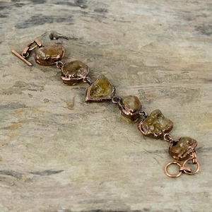 Copper Citrine Rough Gemstone Chain Anniversary Wedding Electroformed Bracelet - Picture 1 of 6