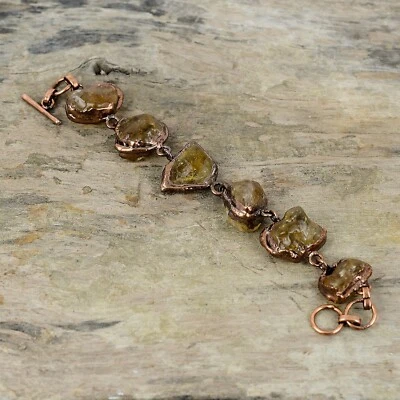 Brazalete Electroformado Cobre Citrino Piedras Preciosas Áspera Aniversario Boda Foto 1 de 4