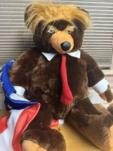 TRUMPY BEAR Deluxe 22” Donald Trump Teddy Bear Plush American Flag Cape - Picture 1 of 9