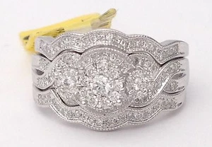 10k White Gold Flower Curve Bypass Shank Diamond Wedding Engagement Ring Band - Picture 1 of 12