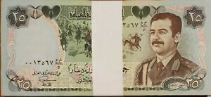 2 Bundles XF Saddam Hussein 25 Dinar 1986 Military Uniform