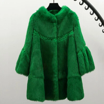 Women's Real Rabbit Fur Mid Long Coat Winter Warm Jacket Parka Outwear Overcoat - Image 1 of 4