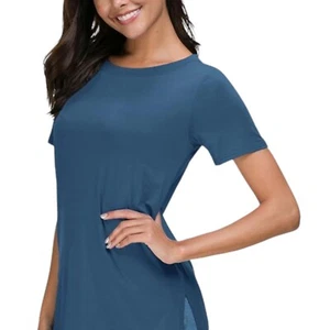 Women's Shirt Short Sleeve Basic Tees Casual Fit Blue Small - Picture 1 of 4