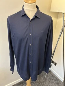 Lacoste Devanlay Blue Slim Fit L/S Cotton Shirt FR7 XXL 2XL Collared Chest Logo - Picture 1 of 8
