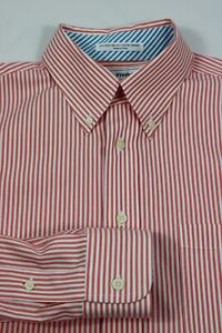 Paul Fredrick Mens Dress Shirt 16.5 36 Orange Stripe Long Sleeve Button Down