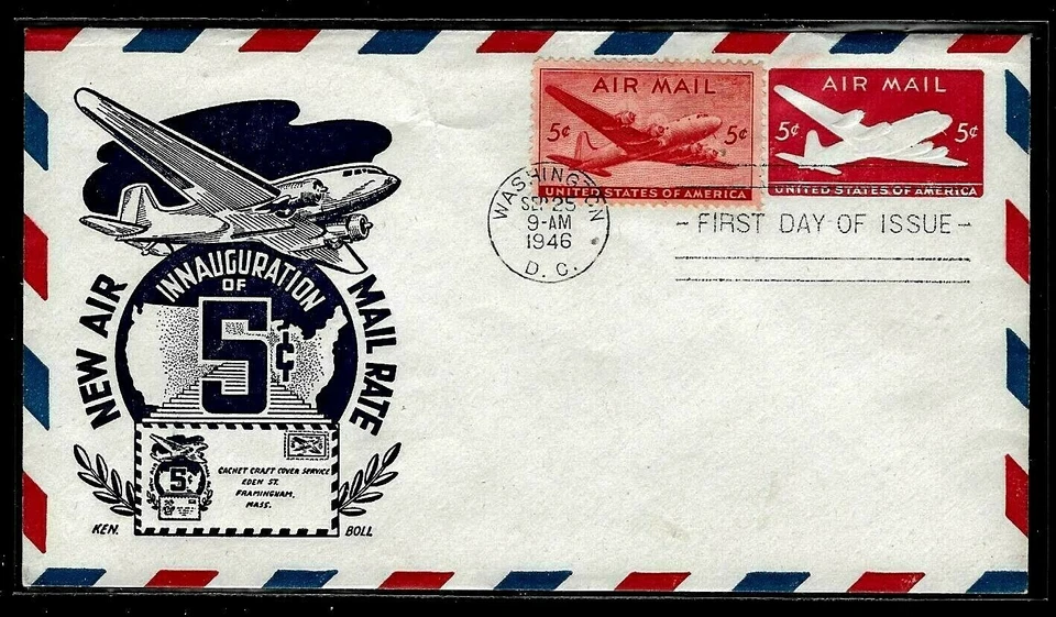 UC14 + C32 5c Air Mail (1946) THE SKYMASTER FDC FROM KEN BOLL CACHETS - Image 1 of 1