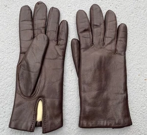 VTG Italy Women's Brown Leather Rabbit Lined Gloves 7 - Picture 1 of 3