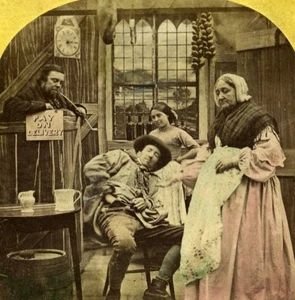 Touch Pot Touch Penny Scene Genre Old Hand-colored Stereoview Photo 1865 - Picture 1 of 3