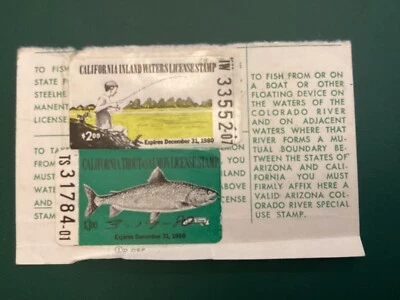 ICOLLECTZONE US California 1980 Inland and Trout Fishing Stamps on License - Image 1 of 2