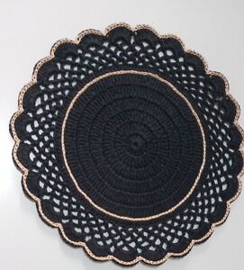 Crochet Black 8"  Round Handmade Table  Doilies Cotton 6 Nos. Placemats  Set