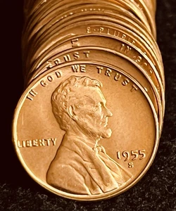 Roll 50 1955-S Gem BU Red Lincoln Wheat Cents - Picture 1 of 4