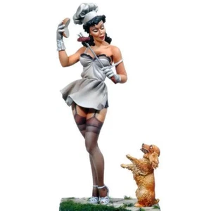 1/22 80mm Resin Model Kit Poker Beautiful Girl Cook and Dog Pin Up Unpainted - Picture 1 of 3