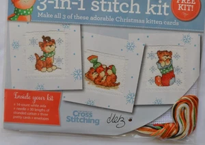 New & Sealed Cross Stitch Kit - 3-In-1 Kitten Christmas Cards Kit - Picture 1 of 1