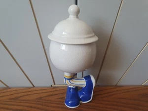 CROSS LEGS SUGAR BOWL & LID walking CARLTON WARE Lustre Pottery 1980 blue shoes - Picture 1 of 7