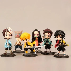 Demon Slayer Figurenset 6-teilig PVC Chibi mit Ständer - Tanjiro Nezuko Zenitsu - Bild 1 von 6