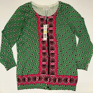 Joseph A Cardigan Pullover grün rosa Blumen geometrisch Gr. S neu mit Etikett Knopf weich - Bild 1 von 7