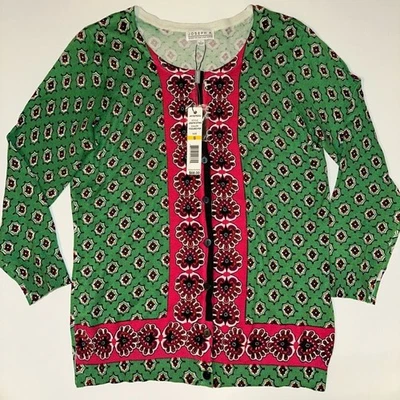 Cárdigan Suéter Joseph A Verde Rosa Floral Geométrico Talla S Nuevo con Etiquetas Botón Suave Foto 1 de 4