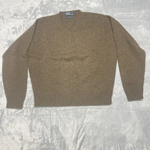 VTG Polo Ralph Lauren Mens Sweater 100% Lambswool Knit V-Neck Brown Large - Picture 1 of 8