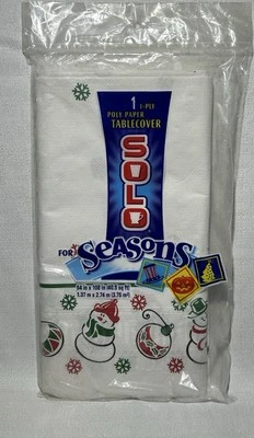 Vintage Solo For Seasons Poly Paper Tablecover 54"x108" Santa Snowflakes - Image 1 of 3