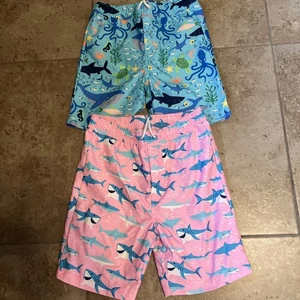Gymboree 2 Pair Boys Swim Trunks Sharks Octopus Fish Pink Blue Sz 10 12 NWOT - Picture 1 of 4
