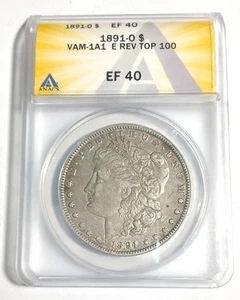 1891-O Morgan Silver Dollar ANACS EF40- Vam-1A1 E Rev Top 100 Free Shipping GP6 - Picture 1 of 5