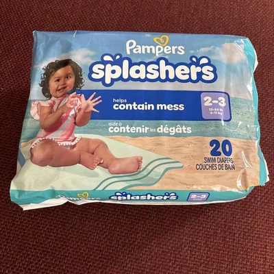 Pañales de natación desechables Pampers Splashers tamaño 2-3, 13-24 libras, 20 paquetes Foto 1 de 2