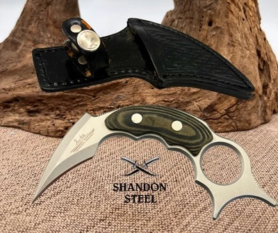 Gil Hibben Claw Fixed Blade Tactical Knife w Leather Sheath GH2028 Micarta (03) - Image 1 of 4