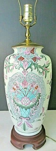 Vintage 1996 Asian Ginger Jar Lamp White Purple Green Footed Base L-8375 - Picture 1 of 11