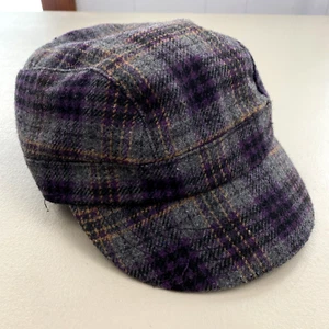Eddie Bauer Plaid Newsboy Hat Womens Large XL Tweed Wool Blend Retro Gray Purple - Picture 1 of 10