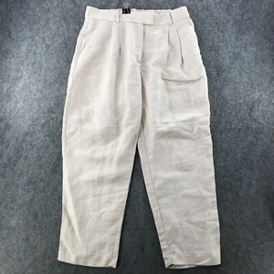 H&M Trouser Pants Womens Size 12 Tan Light Khaki Linen Blend Pleated Front Ankle - Picture 1 of 12