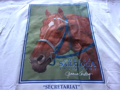 SECRETARIAT JENNESS CORTEZ PAINTING LARGE HORSE RACING T SHIRT NEW Cover
