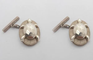 Tortue : Boutons de Manchette en Argent 925 - Tortue Ton Doré - Picture 1 of 2