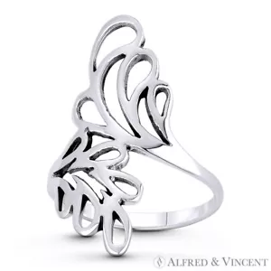 Branch Leaf Design Floraphile Charm .925 Sterling Silver Chunky Bypass Long Ring - Picture 1 of 1