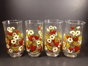 Lot of 4 Vintage MCM Anchor Hocking Triguba Strawberry Blossom Juice Glasses - Picture 1 of 6