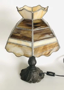 Vintage Gilbert Stained Slag Glass Metal Base Home Decor Table Lamp 11'' - Picture 1 of 7