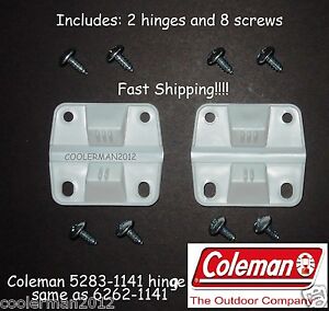 COLEMAN COOLER 2 HINGES 8 SCREWS 5283-1141 OR 6262-1141 HINGE SET REPLACEMENT