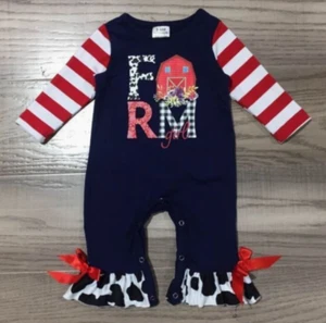 Infant: Girls Clothing Cowgirl Barn Romper Western Apparel - Picture 1 of 3