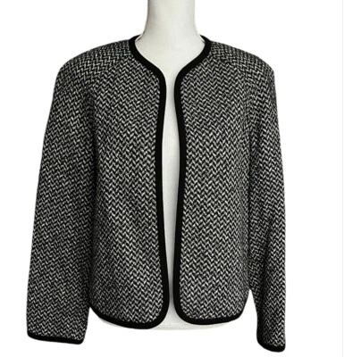Kasper Open Blazer Silk Blend Tweed Jacket Black White Lined Size 12 Classic - Image 1 of 4