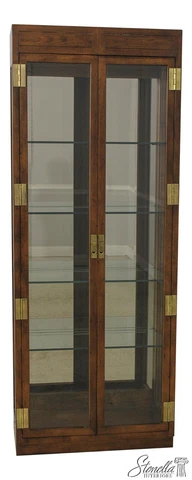 59381EC: HENREDON Campaign Style Modern Design Curio Cabinet Cover
