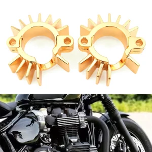 Gold Exhaust Head Heat Cooling Fin Clamps For Street Twin Scrambler Bobber T120 - Picture 1 of 11