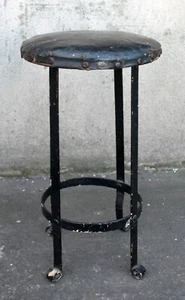 Round Short Vintage Antique Old Steel Wrought Iron Metal Stool Chair Plant Stand - Picture 1 of 4