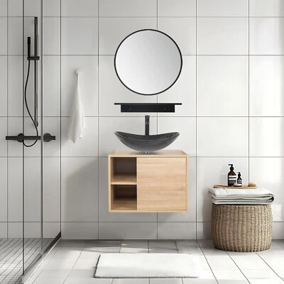 Juego de tocador de baño de 24" montado en la pared armario de almacenamiento flotante estantes abiertos fregadero Foto 1 de 4