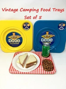 🏕 Vintage Camping Food Trays Dixie Livingware Plate & Cup Holders Set of 5 🏕 - Picture 1 of 8