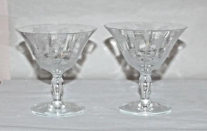 Pair of Vintage Optic Panel Champagne Sherbet Glasses Etched Floral-Abra #91 - Picture 1 of 8
