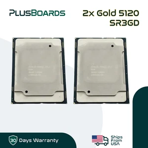 Lot of 2 Intel Xeon Gold 5120 2.2GHz 14 Core 19MB LGA 3647 CPU Server Processor - Picture 1 of 5